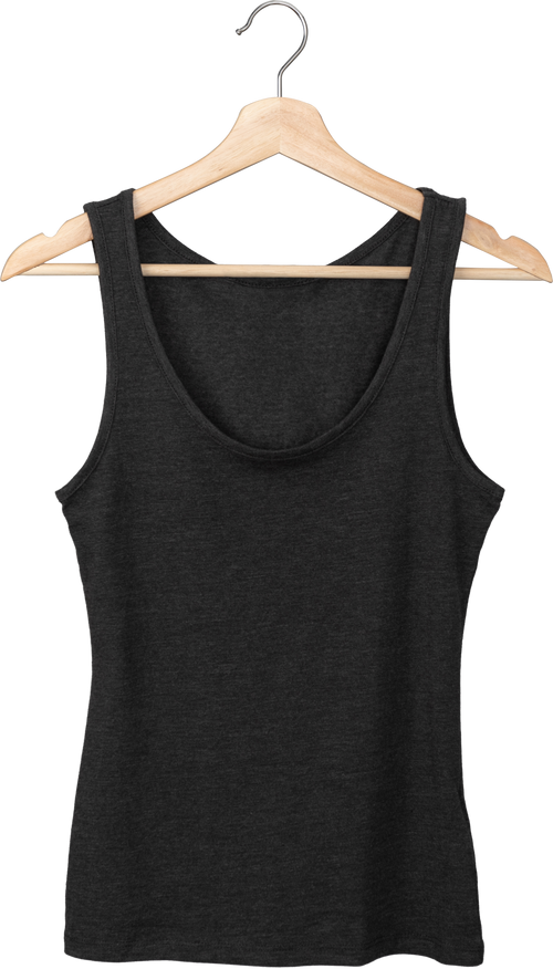 Simple black tank top on a hanger